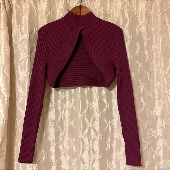 Ronny Kobo Garner Knit Top Ribbed Sweater Set Two Piece Shrug Burgundy Red - Picture 8 of 16